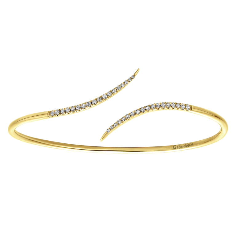 14K Yellow Gold Diamond Bypass Open Bangle - 0.3 ct - Shot 1
