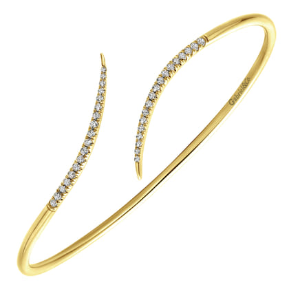 14K Yellow Gold Diamond Bypass Open Bangle