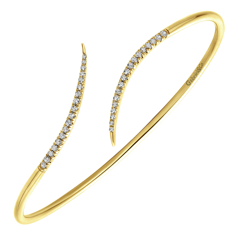 14K Yellow Gold Diamond Bypass Open Bangle - 0.3 ct - Shot 2