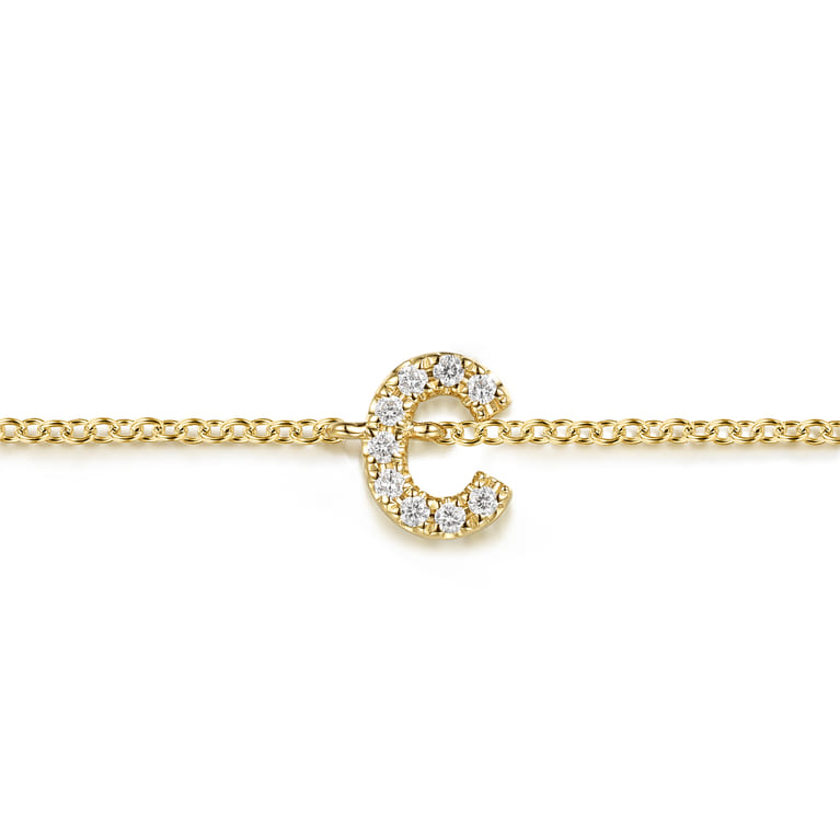 14K Yellow Gold Diamond C Initial Chain Bracelet - 0.05 ct - Shot 2