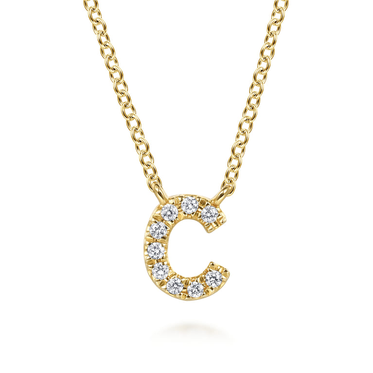 14K Yellow Gold Diamond C Initial Pendant Necklace - 0.05 ct - Shot 1