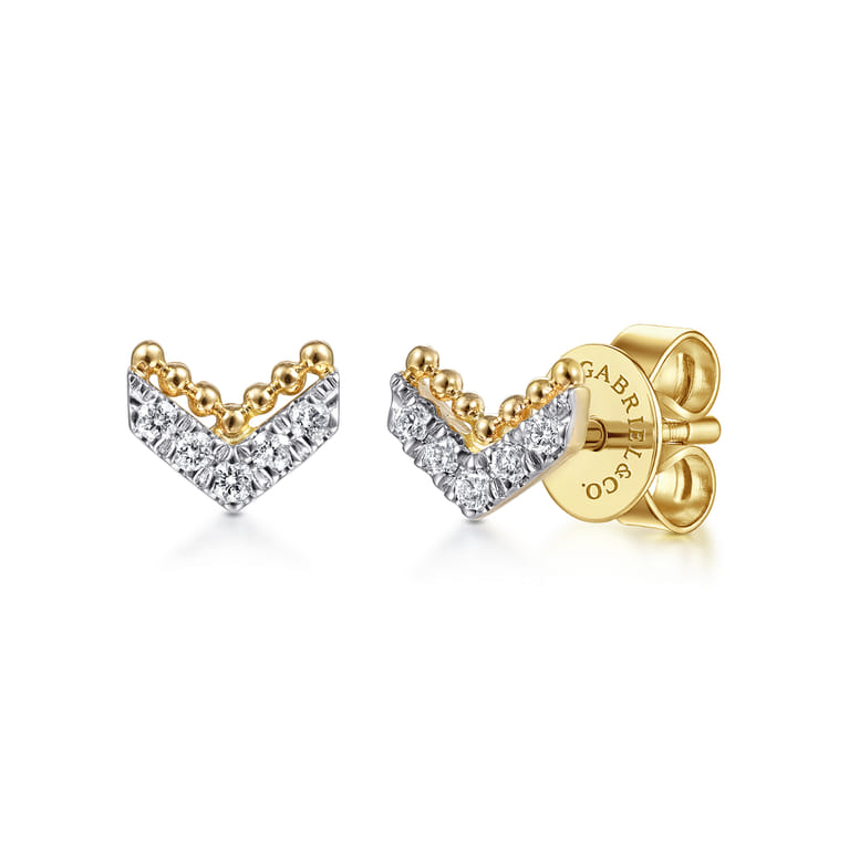 14K Yellow Gold Diamond Chevron Earrings - 0.08 ct - Shot 1
