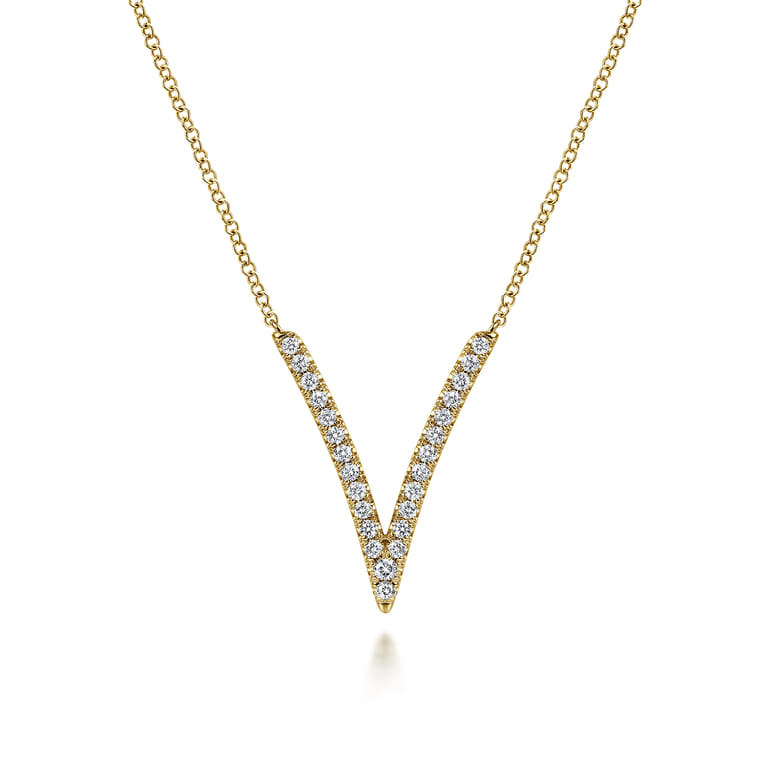 14K Yellow Gold Diamond Chevron Necklace - 0.3 ct - Shot 1
