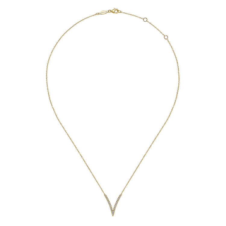 14K Yellow Gold Diamond Chevron Necklace