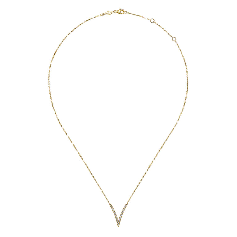 14K Yellow Gold Diamond Chevron Necklace - 0.3 ct - Shot 2