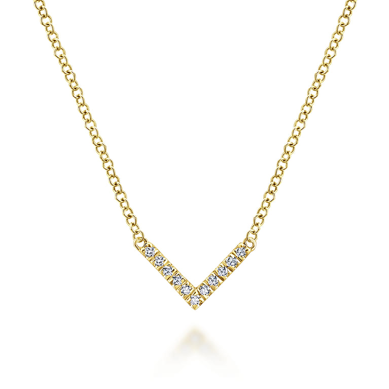 14K Yellow Gold Diamond Chevron Necklace - 0.06 ct - Shot 1