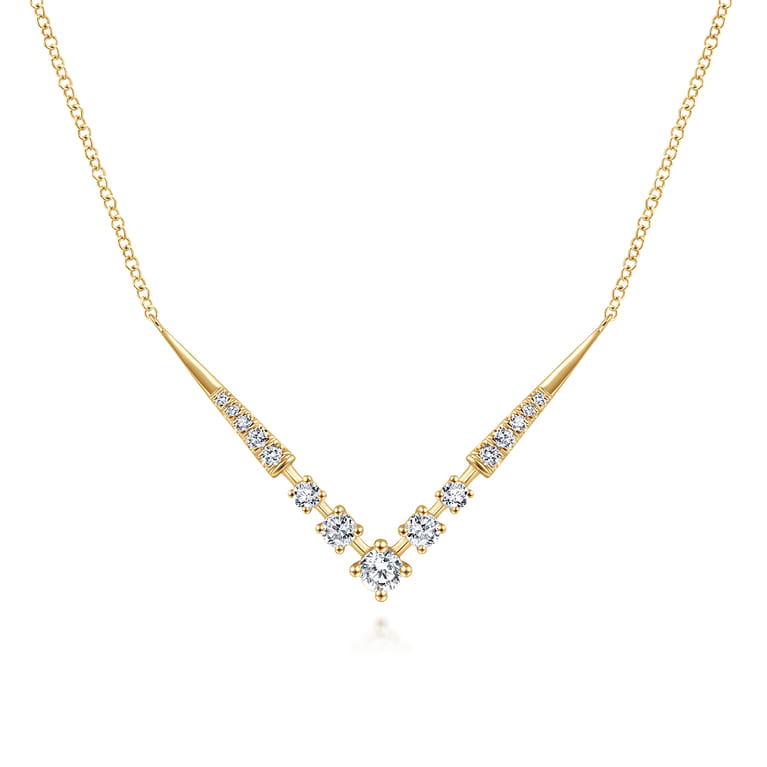 14K Yellow Gold Diamond Chevron Necklace - 0.43 ct - Shot 1