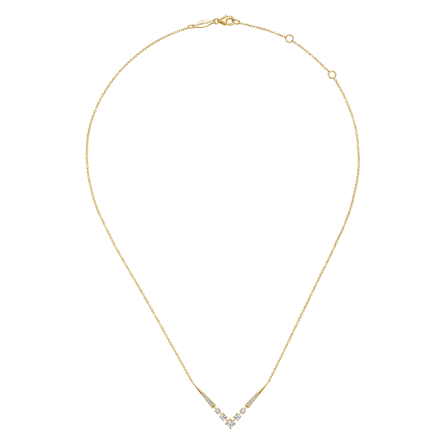 14K Yellow Gold Diamond Chevron Necklace - 0.43 ct - Shot 2