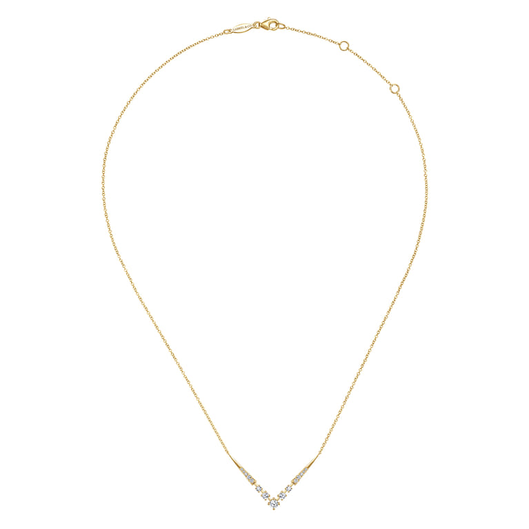14K Yellow Gold Diamond Chevron Necklace - 0.43 ct - Shot 2