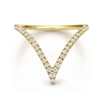 14K Yellow Gold Diamond Chevron Ring