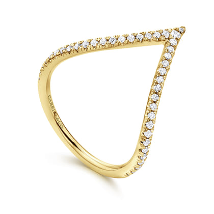 14K Yellow Gold Diamond Chevron Ring