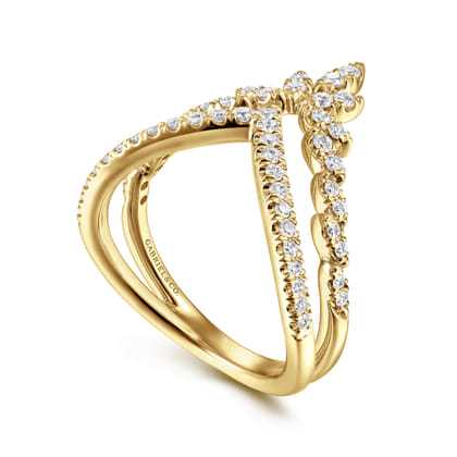 14K Yellow Gold Diamond Chevron Ring