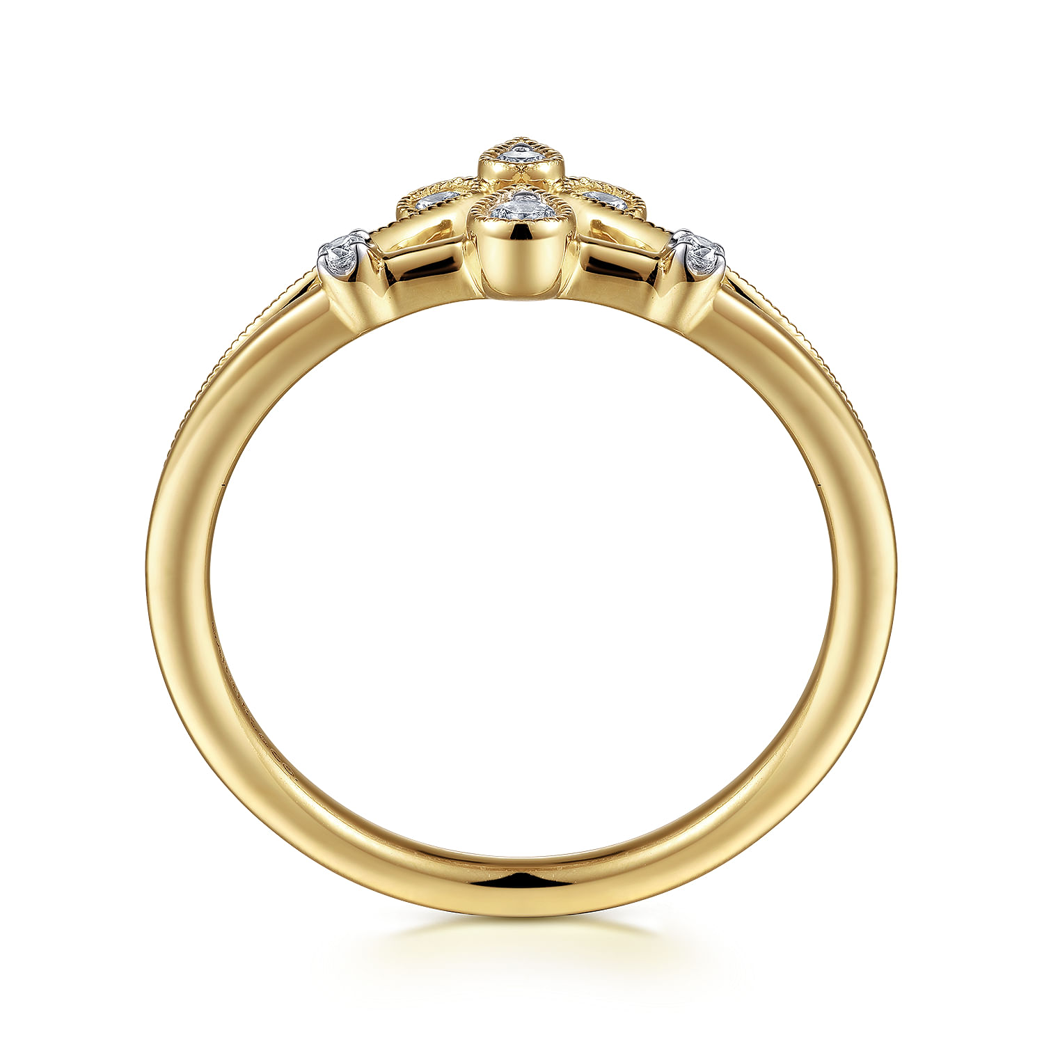 14K Yellow Gold Diamond Chevron Ring