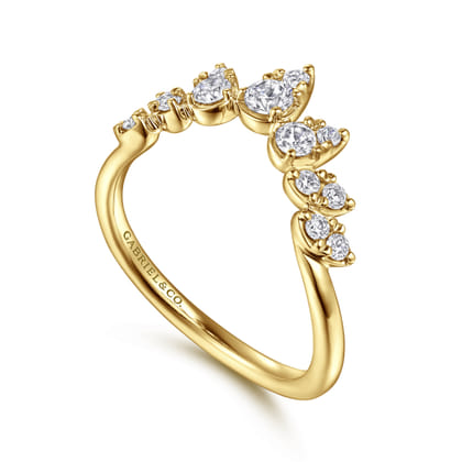 14K Yellow Gold Diamond Chevron Ring