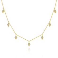 14K Yellow Gold Diamond Choker Necklace with Diamond Kite Drops