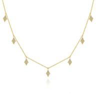 14K Yellow Gold Diamond Choker Necklace with Diamond Kite Drops