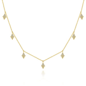 14K Yellow Gold Diamond Choker Necklace with Diamond Kite Drops