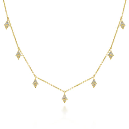 14K Yellow Gold Diamond Choker Necklace with Diamond Kite Drops