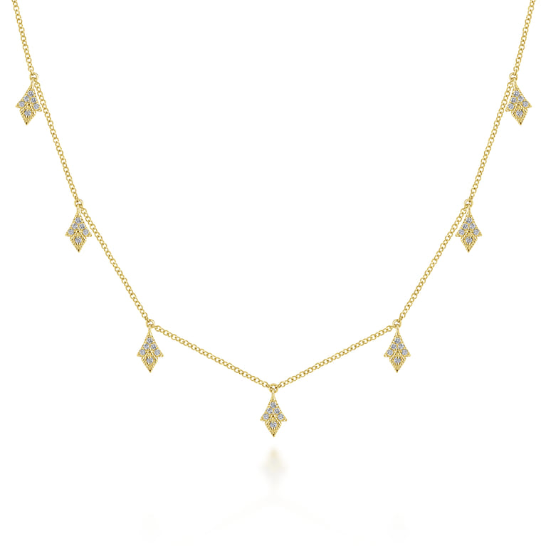 14K Yellow Gold Diamond Choker Necklace with Diamond Kite Drops - 0.23 ct - Shot 1