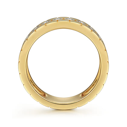 14K Yellow Gold Diamond Cigar Band with Hexagon Pattern