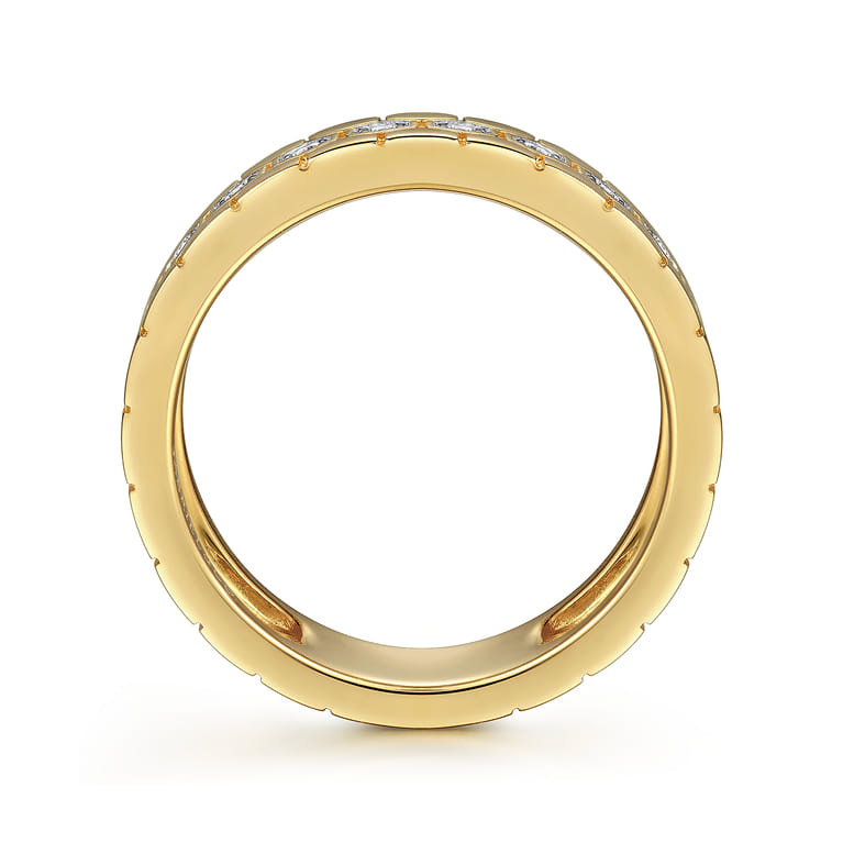 14K Yellow Gold Diamond Cigar Band with Hexagon Pattern - 0.25 ct - Shot 2