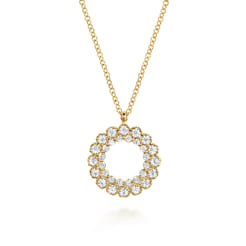 14K Yellow Gold Diamond Circle Pendant Necklace