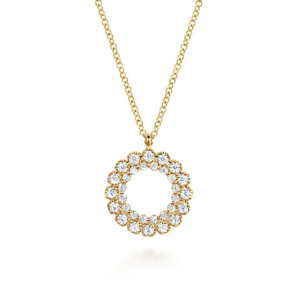 14K Yellow Gold Diamond Circle Pendant Necklace