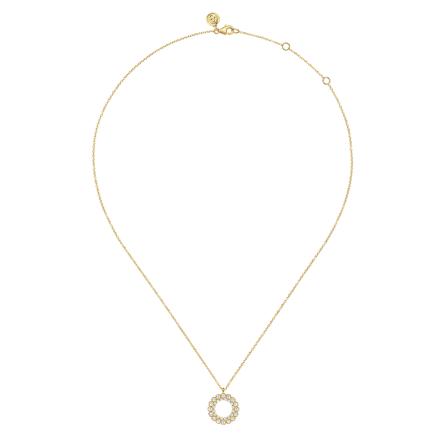 14K Yellow Gold Diamond Circle Pendant Necklace - 0.51 ct - Shot 2