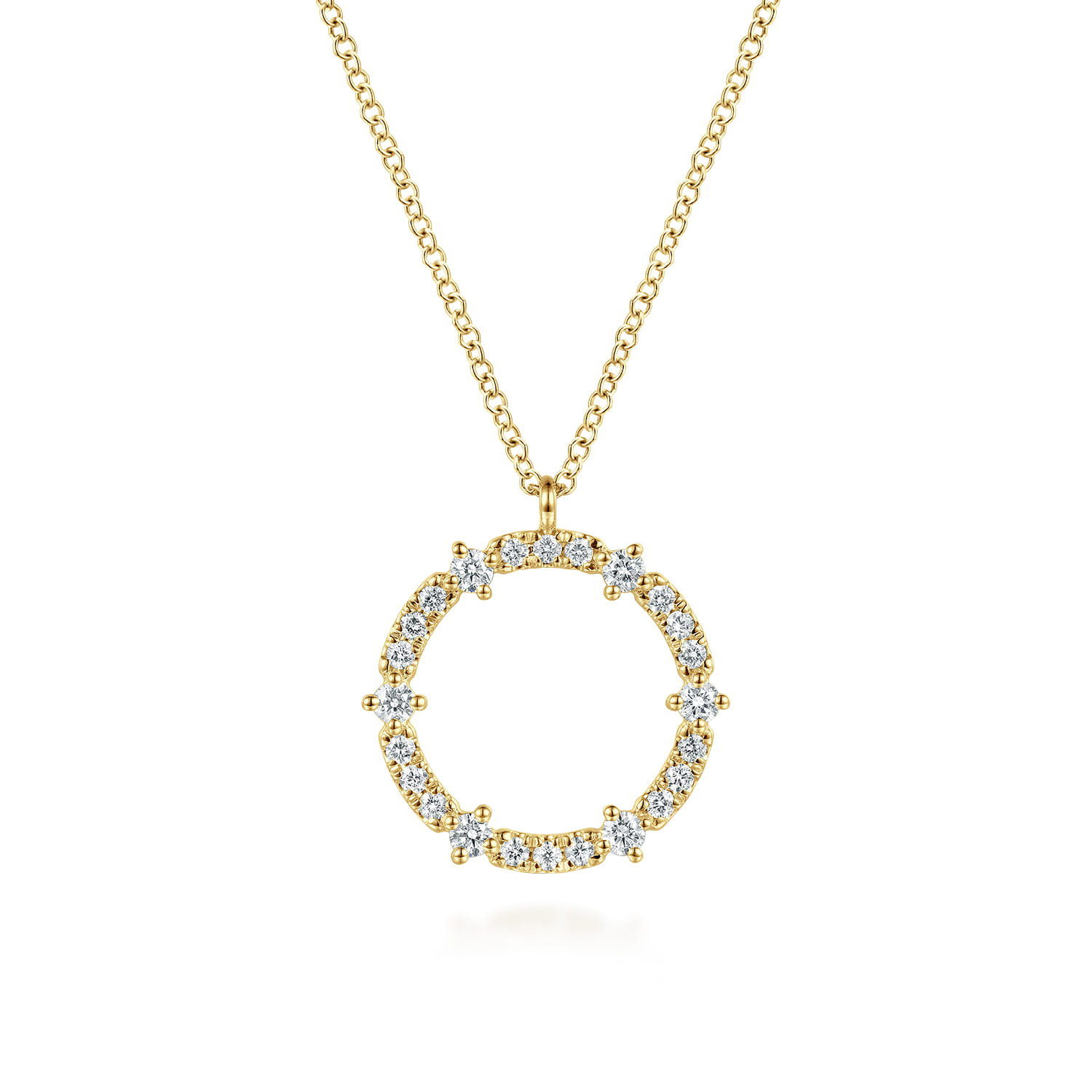 14K Yellow Gold Diamond Circle Pendant Necklace - 0.35 ct - Shot 1