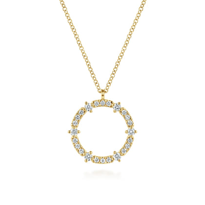 14K Yellow Gold Diamond Circle Pendant Necklace
