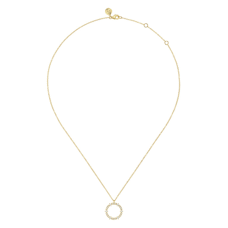 14K Yellow Gold Diamond Circle Pendant Necklace - 0.35 ct - Shot 2