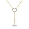 14K Yellow Gold Diamond Circle and Bar Y-Knot Necklace with Hollow Paperclip Chain - 0.55 ct
