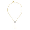 14K Yellow Gold Diamond Circle and Bar Y-Knot Necklace with Hollow Paperclip Chain - 0.55 ct
