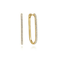 14K Yellow Gold Diamond Classic Elongated Oval Hoop Earrings