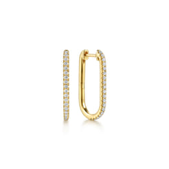 14K Yellow Gold Diamond Classic Elongated Oval Hoop Earrings