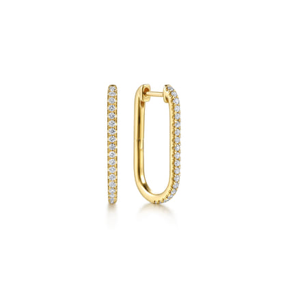 14K Yellow Gold Diamond Classic Elongated Oval Hoop Earrings