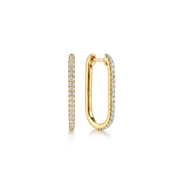 14K Yellow Gold Diamond Classic Elongated Oval Hoop Earrings - 0.2 ct - Shot 1