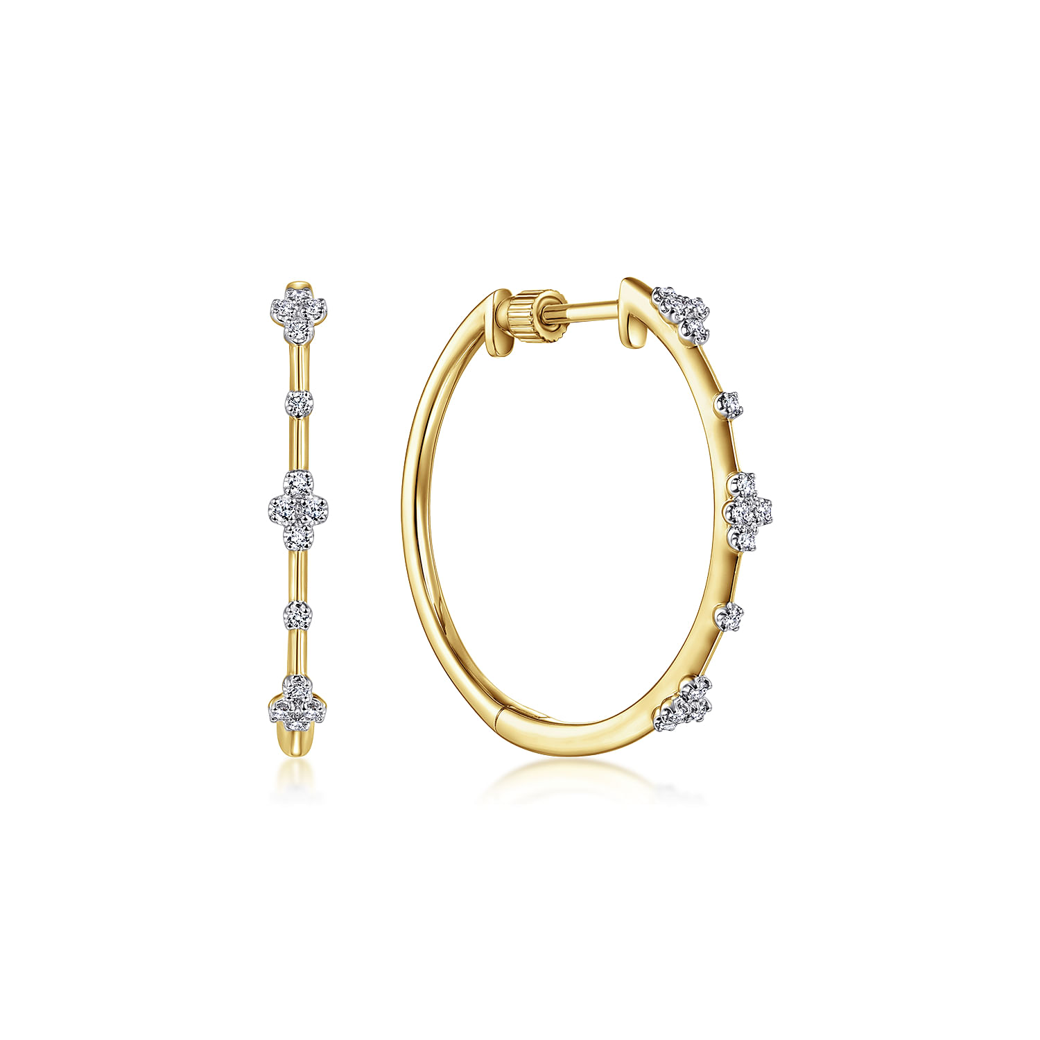 14K Yellow Gold Diamond Classic Hoop Earrings 20mm