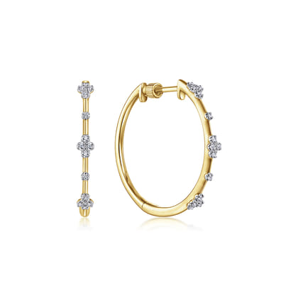 14K Yellow Gold Diamond Classic Hoop Earrings 20mm
