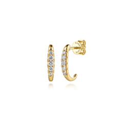 14K Yellow Gold Diamond Classic J Hoop Earrings