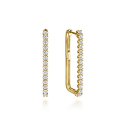 14K Yellow Gold Diamond Classic Paperclip Hoop Earrings