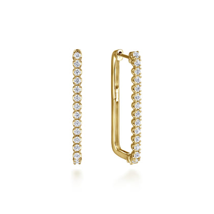 14K Yellow Gold Diamond Classic Paperclip Hoop Earrings