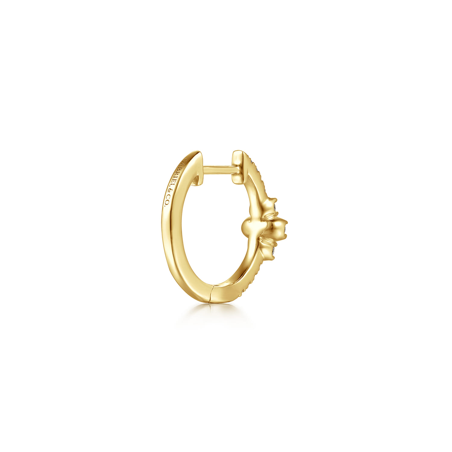 14K Yellow Gold Diamond Clover Huggie Earrings - 0.27 ct - Shot 2
