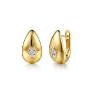 14K Yellow Gold Diamond Clover Huggie Earrings