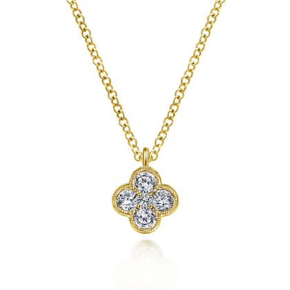 14K Yellow Gold Diamond Clover Pendant Necklace