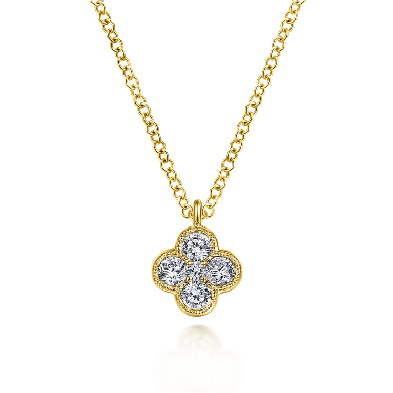 14K Yellow Gold Diamond Clover Pendant Necklace - 0.25 ct - Shot 1