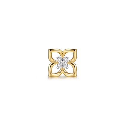 14K Yellow Gold Diamond Clover Single Flatback Stud Earring