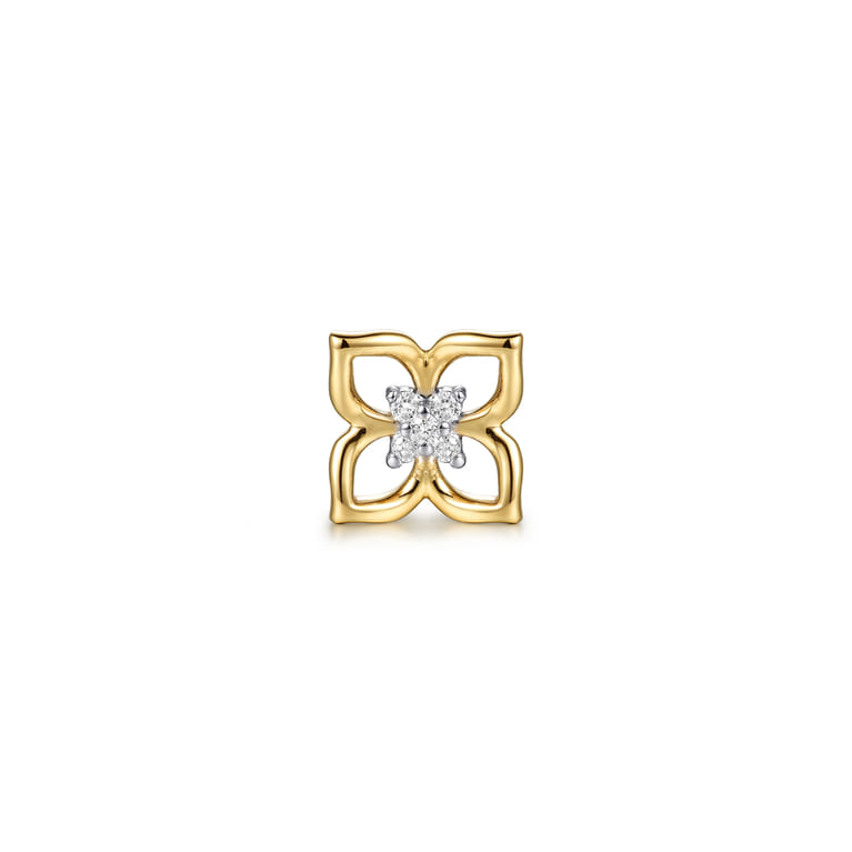 14K Yellow Gold Diamond Clover Single Flatback Stud Earring - 0.03 ct - Shot 2