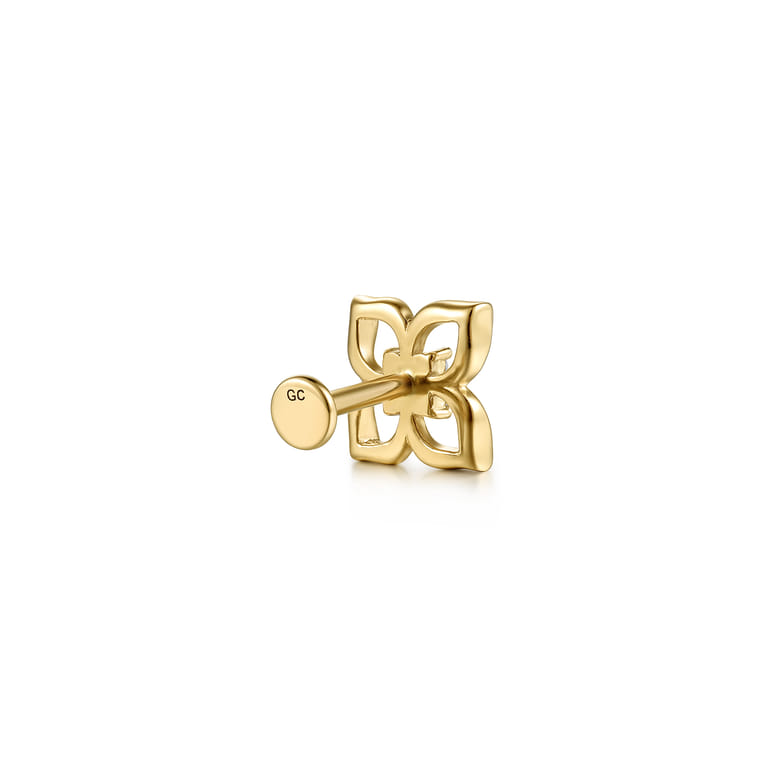14K Yellow Gold Diamond Clover Single Flatback Stud Earring - 0.03 ct - Shot 3