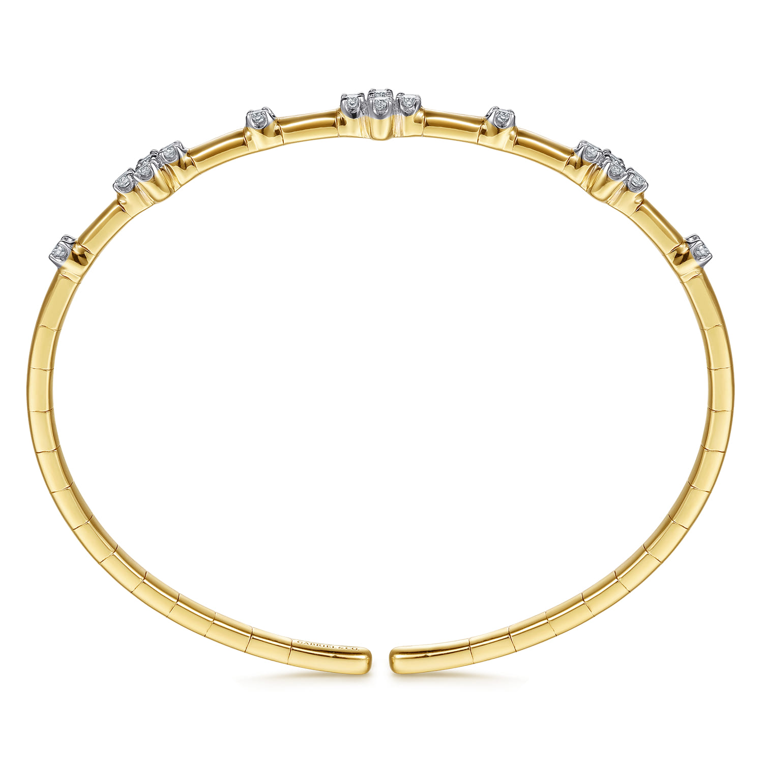 14K Yellow Gold Diamond Clover Station Cuff Bangle Bracelet - 0.35 ct - Shot 3